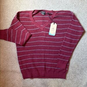 Prana Burgundy Striped V-Neck Sweater